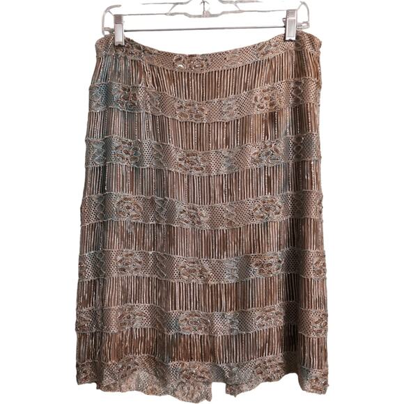 Chetta B Womens Knee Length Lace Stripes Crochet Beaded Skirt Size 14 - Picture 1 of 7